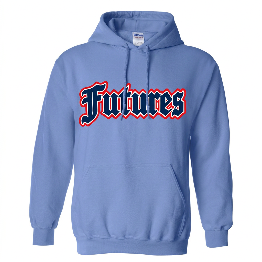 Gildan 18500 Carolina blue hoodie with Futures logo