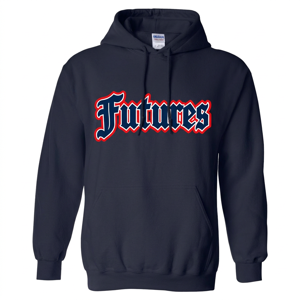 Gildan 18500 navy hoodie with Futures logo