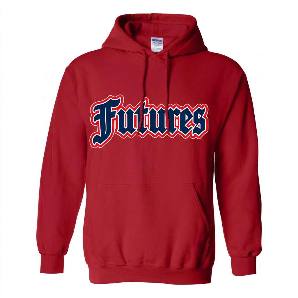 Gildan 18500 red hoodie with Futures logo