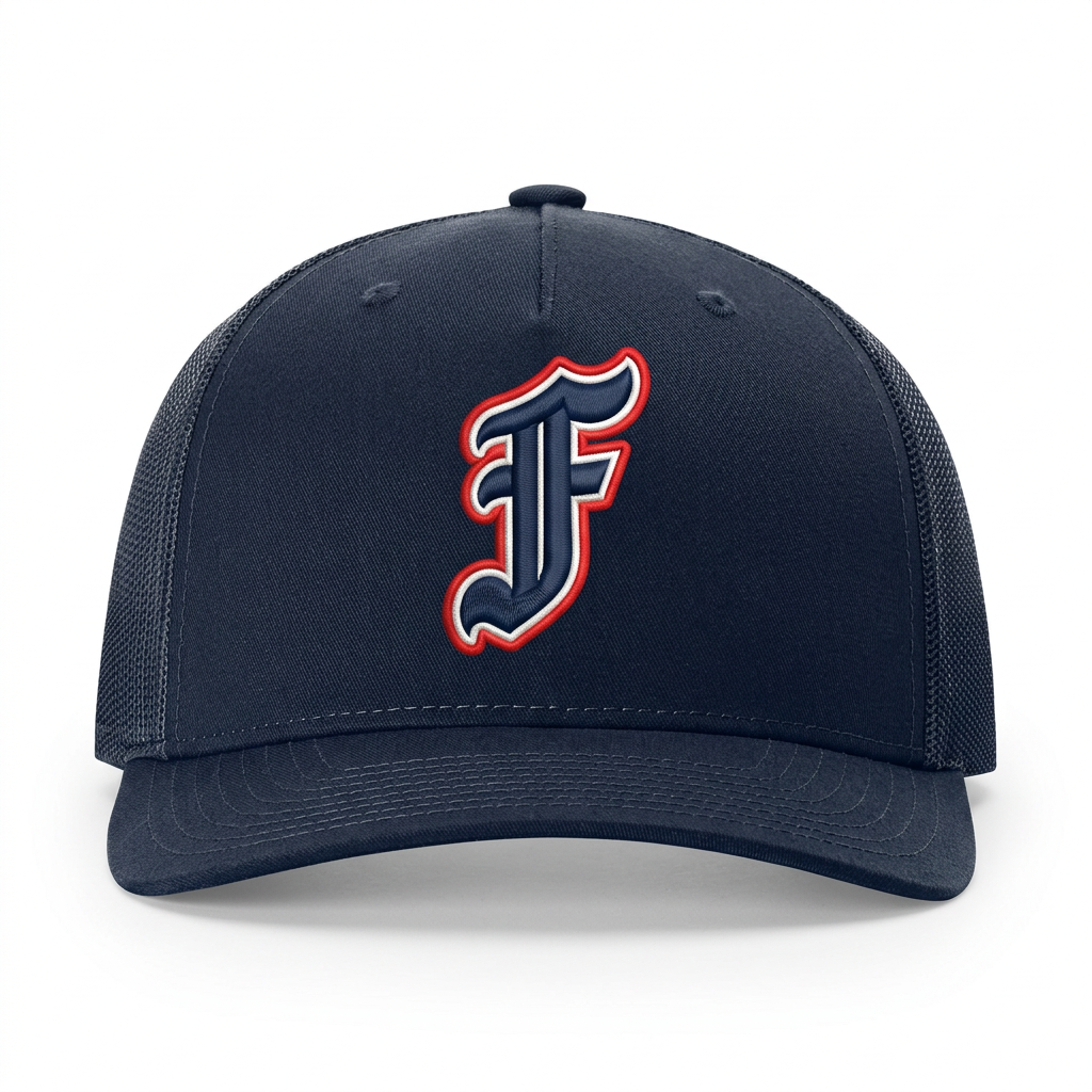 Navy Richardson 112FP cap with embroidered-look F